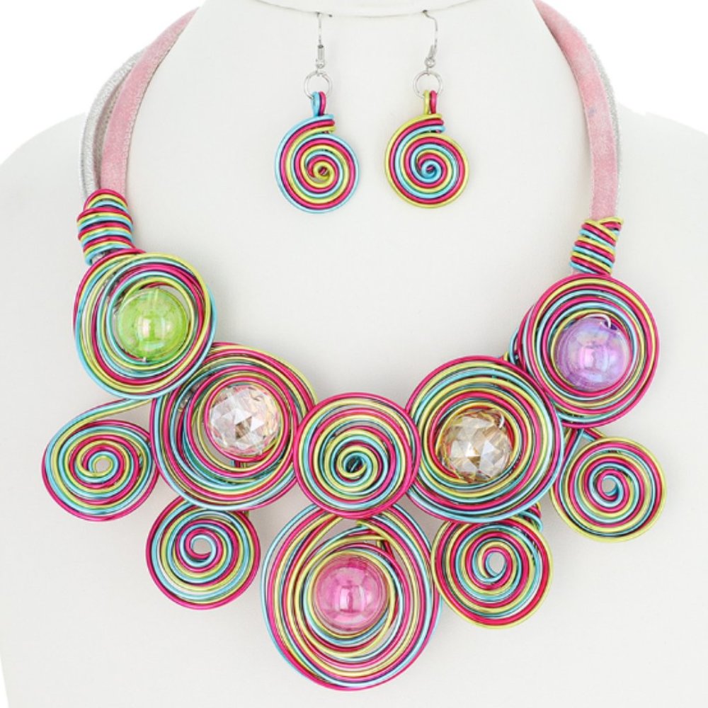Multi-Colored Necklace and Earring Set